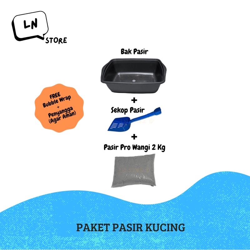 Paket Bak Pasir + Sekop Pasir + Pasir Kucing 2 Kg