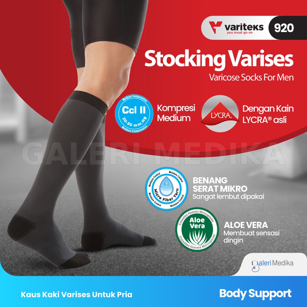 Stocking Varises Pria / Stoking Varises Variteks 920 - Kaus Kaki Stoking Pria / Kaos Kaki Varises Kompresi Menengah 20-30mmHg Kelas 2 / Medium Compression CCL 2
