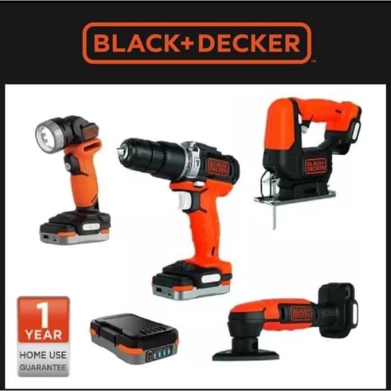 BLACK DECKER perkakas combo kit gopak - bor, gergaji, lampu, amplas black+decker