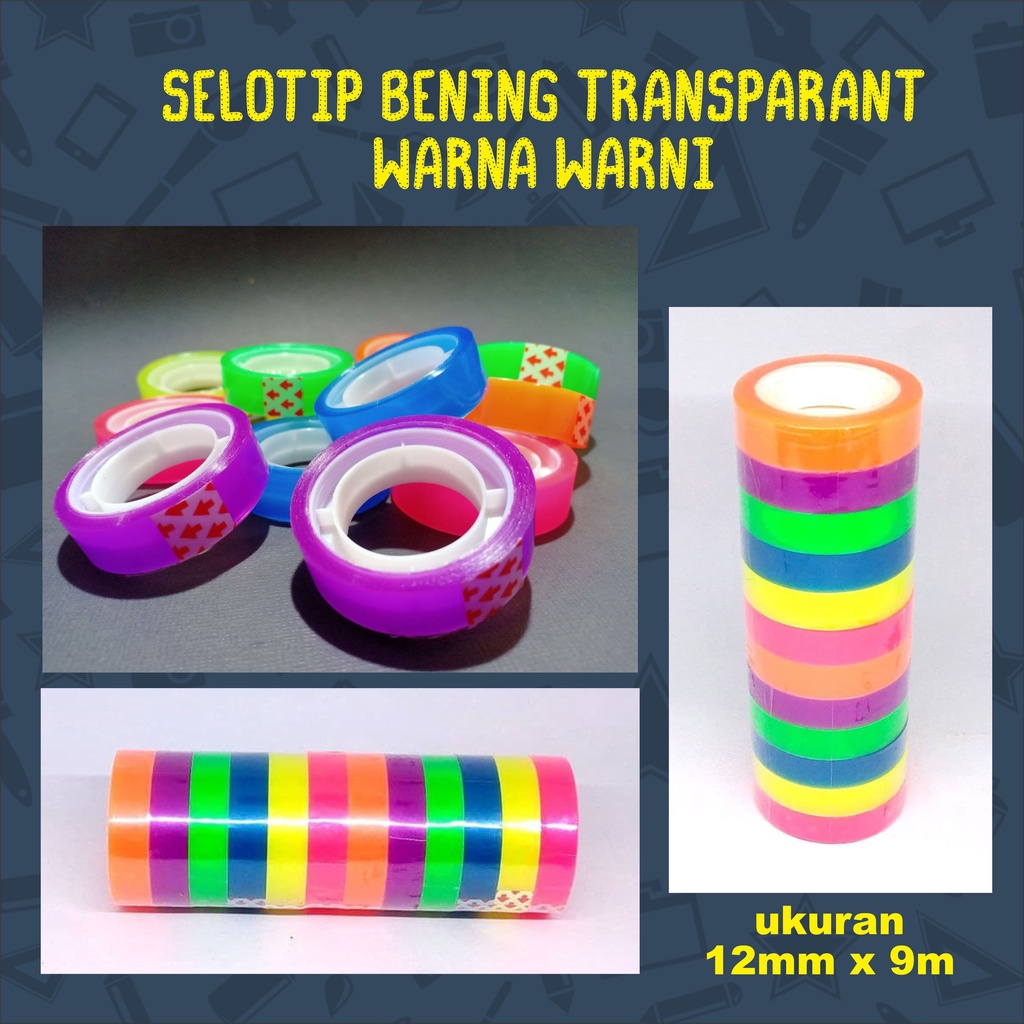 

selotip / isolasi bening warna warni neon dan glitter