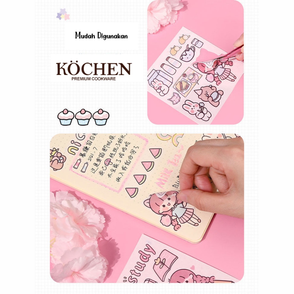 MYKOCHEN.INA Sticker Aesthetic Box SET 10+10+1 Washi Tape Knife Paper Cutting DIY Diary Stiker Decoration Kawaii Cute Estetik Tumblr Lucu Hiasan Buku Catatan Journaling Kertas Scrapbooking Planner Dekoratif Pack Hp Laptop Kartun Stationery Jurnal