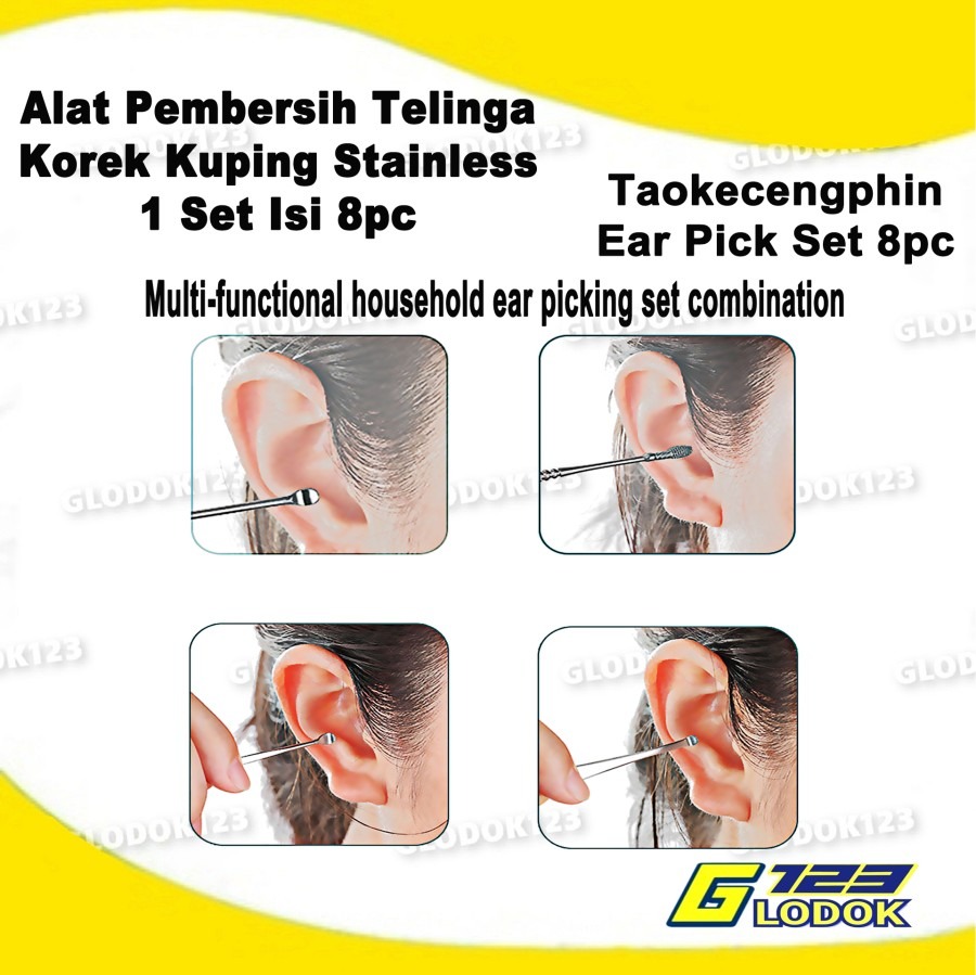 8Pcs/Set Alat Pembersih Telinga Korek Kuping Telinga Stainless Steel