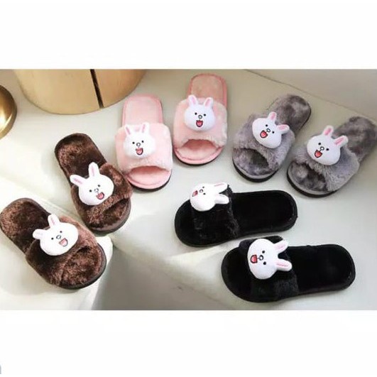 Sandal Wanita Terbaru 2020/Selop Full Bulu Karakter Line Terlaris 36/40