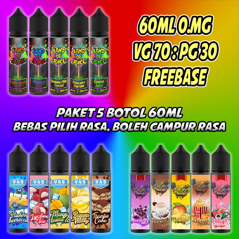 Paket 5 Botol Liquid 60 ML Bebas Pilih Rasa Liquids Liqwid Liquit