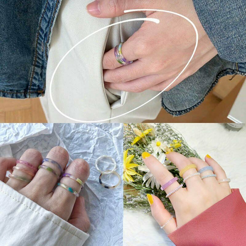 2020 Cincin Resin Akrilik Transparan Warna-Warni Untuk Wanita