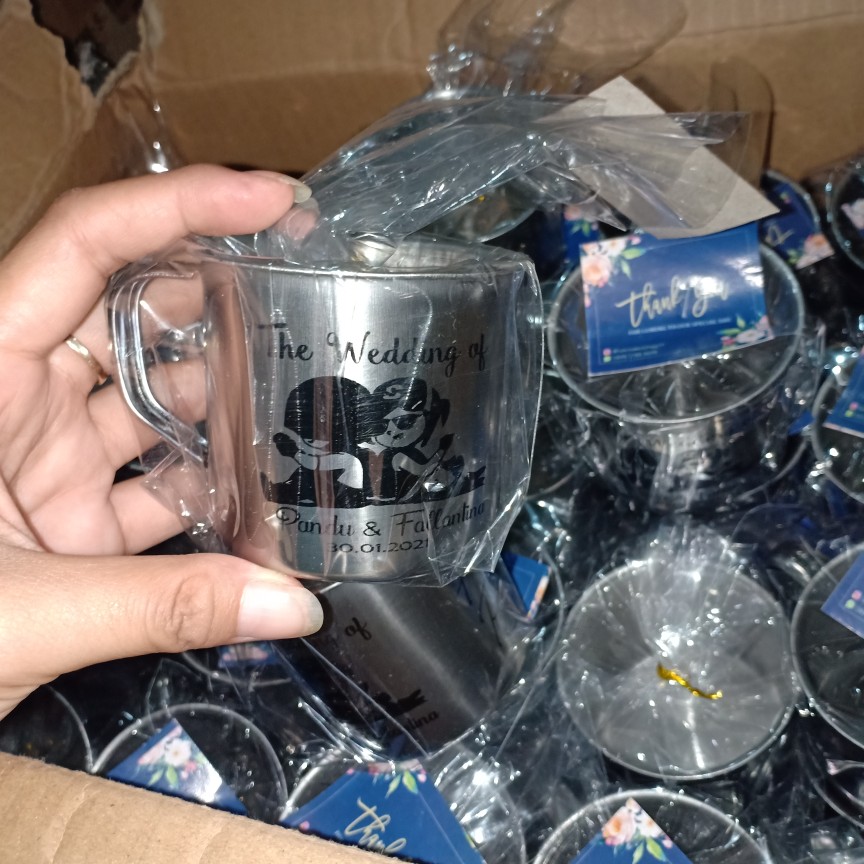 Souvenir Gelas Stainless Kemas Plastik