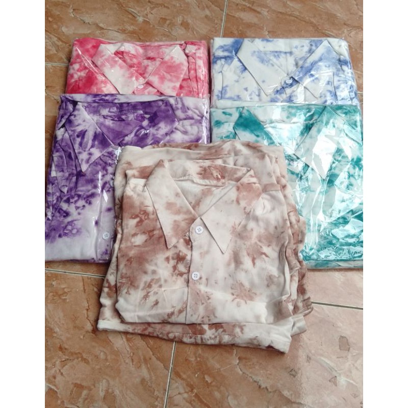 Pajamas one Set tie dye kemeja setelan tiedye panjang daily out