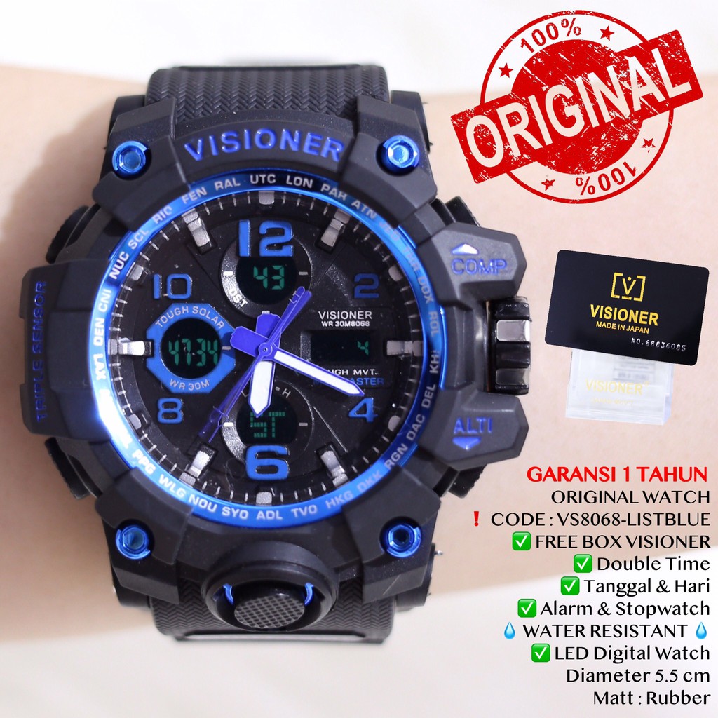 Jam tangan Pria ORIGINAL VISIONER WATCH Digital LED Rubber tahan air GARANSI VS8068