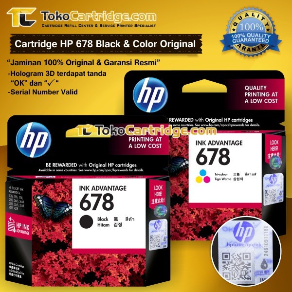 Tinta HP 678 Black dan HP 678 Color Original 1 set