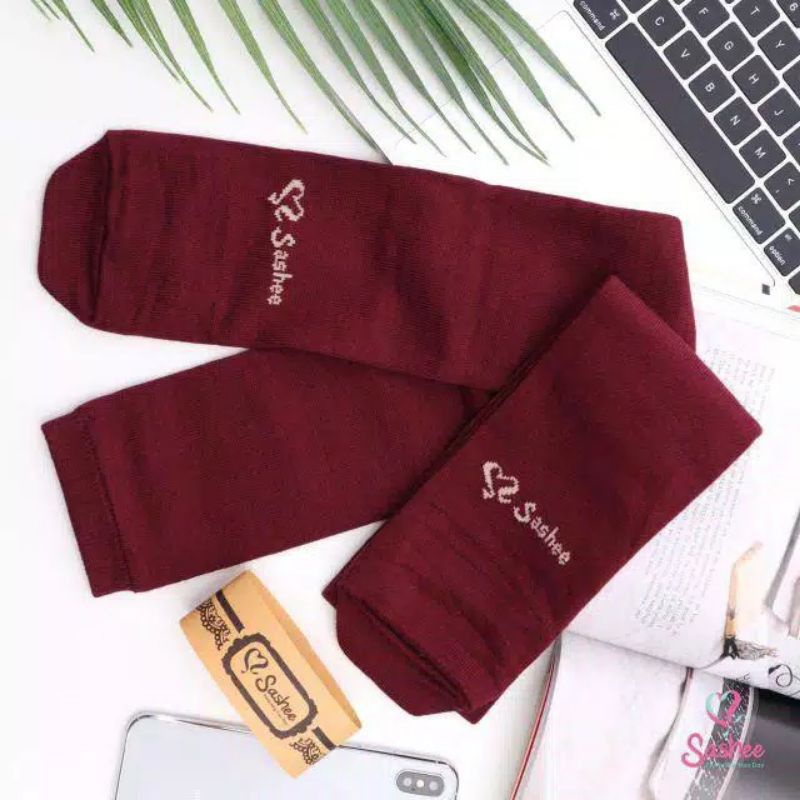 ORIGINAL Kaos Kaki Wudhu Panjang Selutut | Kaos Kaki Sashee Wudhu Panjang Muslimah Polos-Maroon