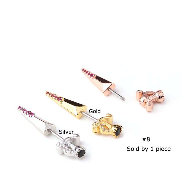 1 Pc Anting Stud 20gauge Bentuk Bintang Bulan Salib Bahan Stainless Steel