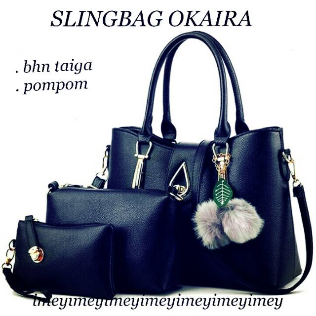 CUCI GUDANG!! Tas Fashion wanita okaira free pompom /tas murah