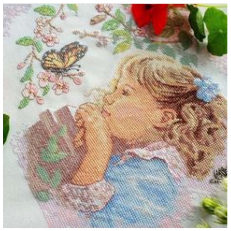 Paket kristik pola kain anak gadis bunga dan kupu kupu cross stitch premium 14ct kerajinan tangan cr