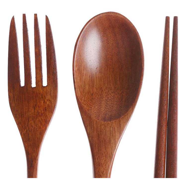 KR Sendok Set Garpu Sumpit Kayu Peralatan Makan Japanese Korea Style Model Gagang Winding