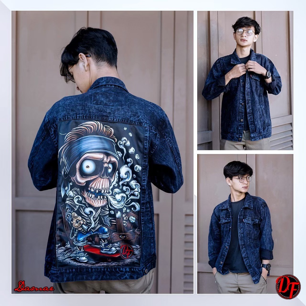 (BISA COD) JAKET JEANS SANDWASH GAMBAR PRINTING - JAKET JEANS PRIA KEKINIAN TRENDY DAN GAUL