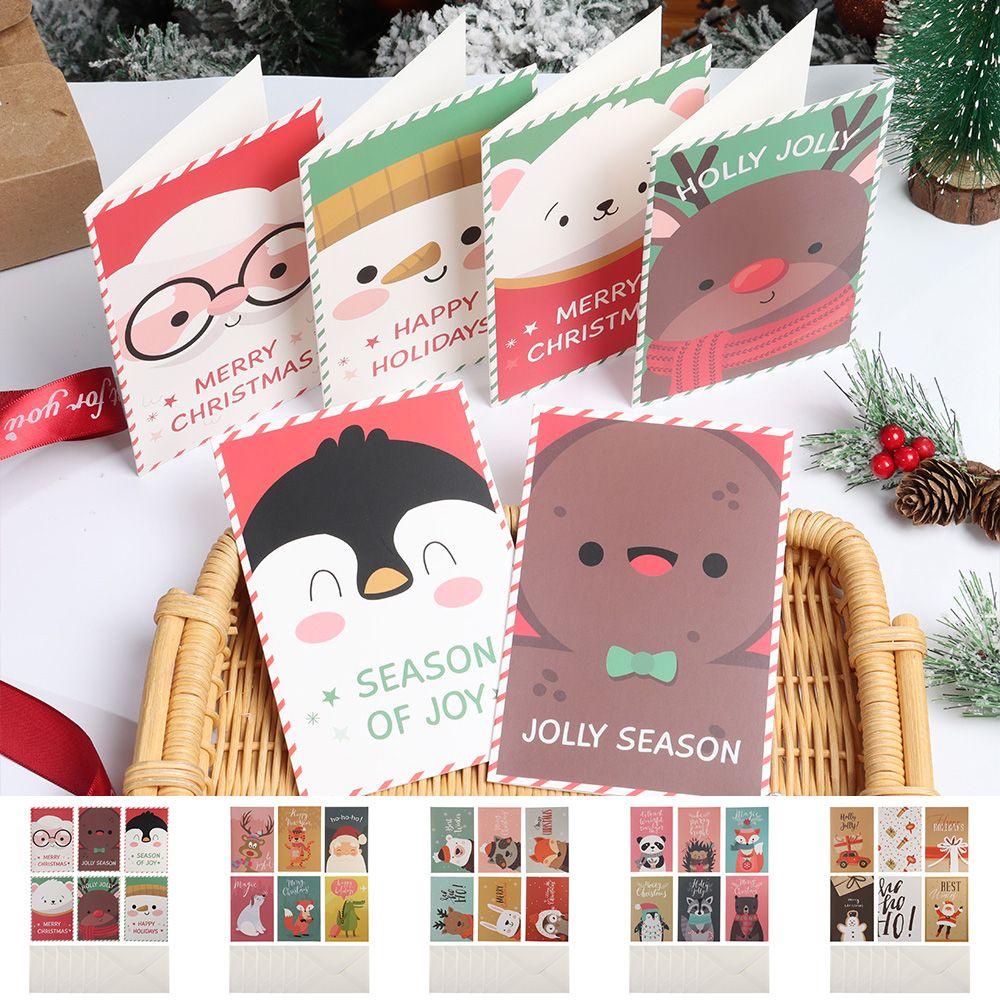 R-flower 6Pcs Kartu Merry Chritmas DIY Tahun Baru Dengan Amplop Postcard