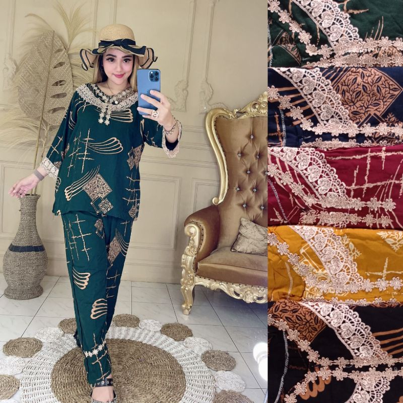 NEW JUMBO!!! SETELAN WANITA CPLP DASTER ARAB RENDA JUMBO LENGAN 3/4 PANJANG MOTIF TERBARU-3