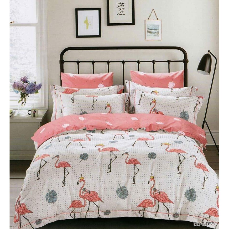 Sprei / Bedsheet Katun Magenta Motif Flamingo Polkadot Kecil warna PUTIH uk DOUBLE