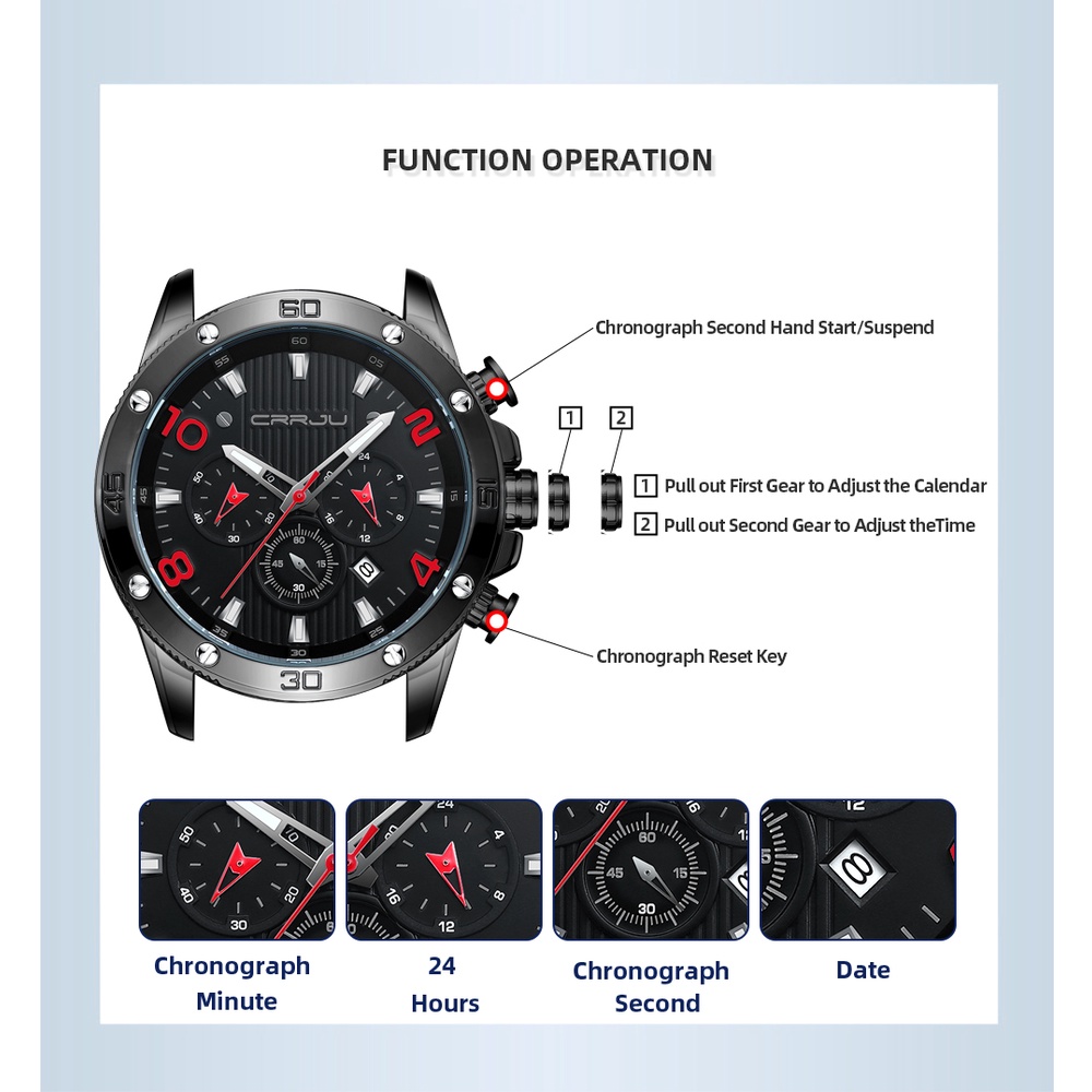 CRRJU Fashion Olahraga Chronograph Quartz Jam Tangan Bisnis Pria Tahan Air Tali Silikon Jam Tangan Cowok