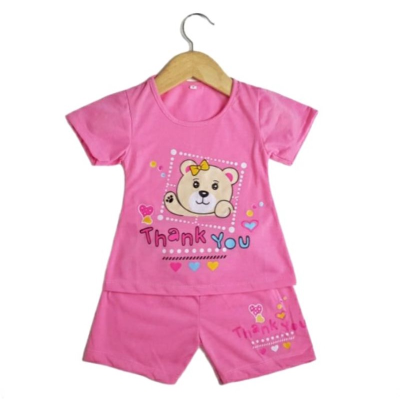 SETELAN BAJU ANAK PEREMPUAN SIKUNING NEW MOTIF THANK YOU BEAR 2-6 TAHUN