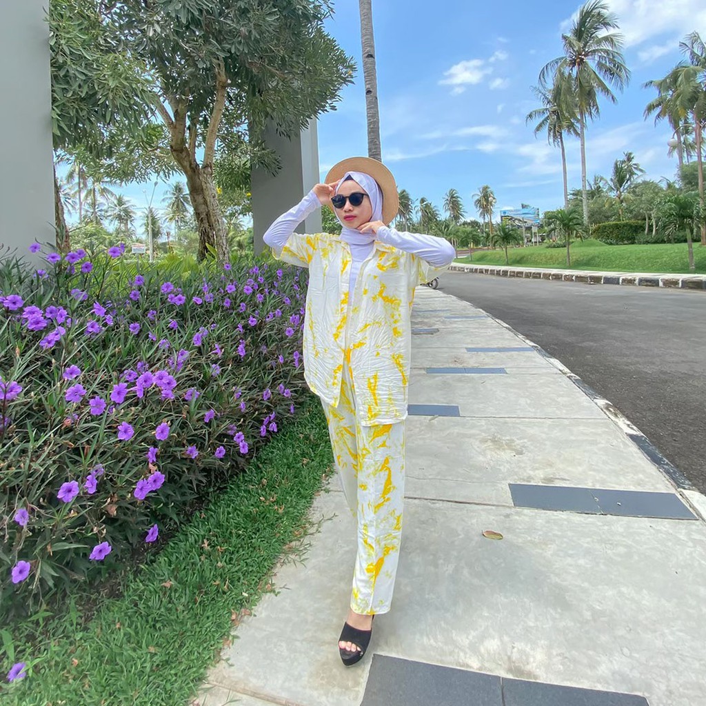 Baju One Set Tie Dye Wanita, Pajamas Tie Dye, Kemeja Tie Dye One Set