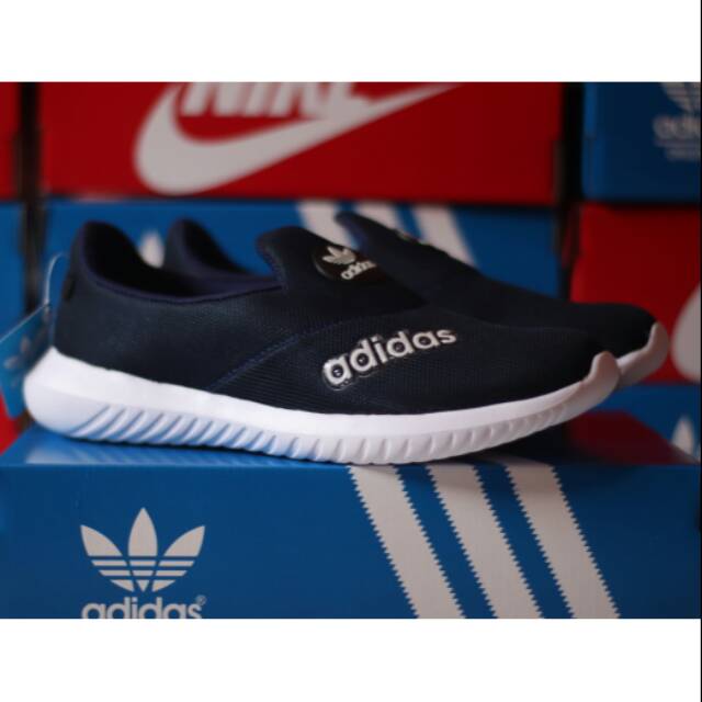 SEPATU ADIDAS SLIP ON BIRU NAVY SEPATU TANPA TALI