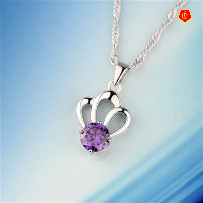 [Ready Stock]Crown Amethyst Necklace Fashion Elegant Graceful