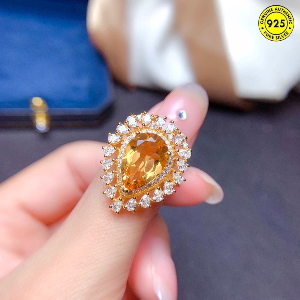 Cincin Batu Permata Citrine Alami Warna Kuning Untuk Wanita