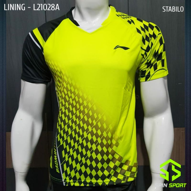 [L21028A Stabilo] Kaos Baju Lining Li-Ning Import Premium Badminton Bulutangkis Lari Gym Olahraga