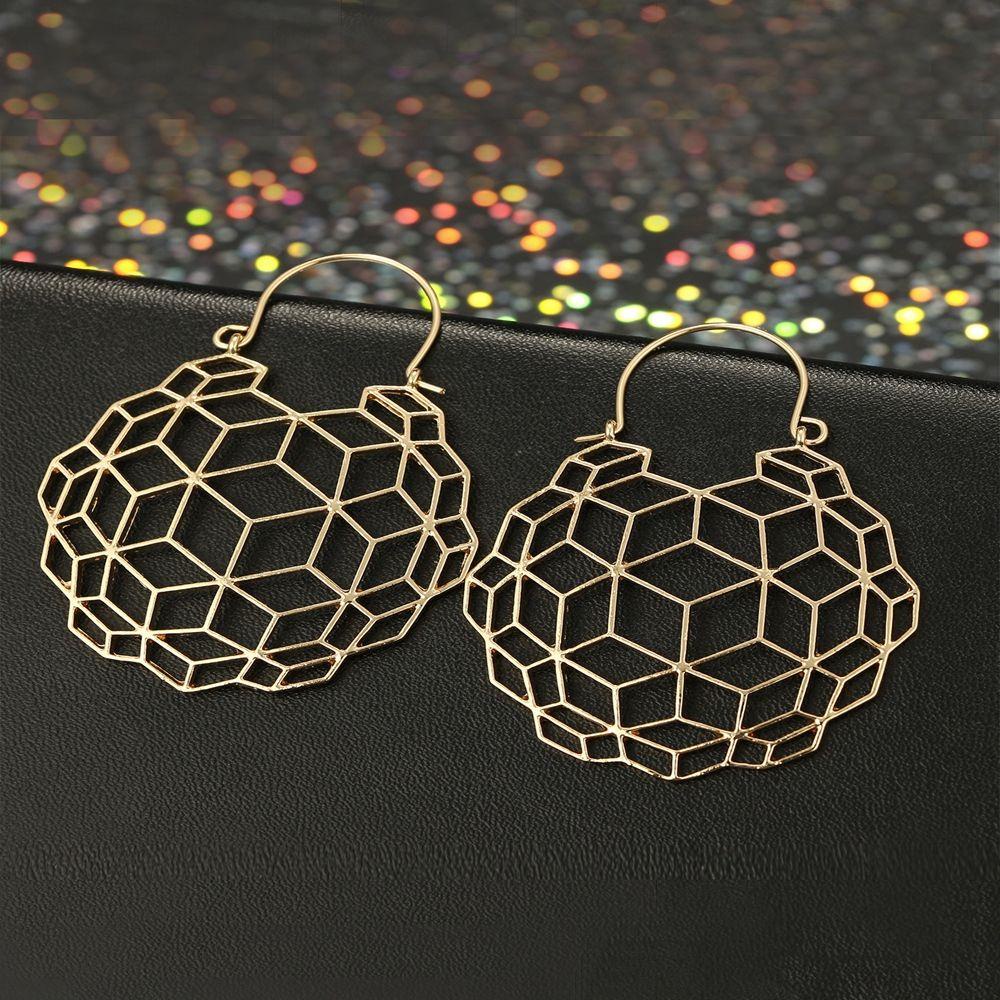 PREVA Honeycomb Earrings Women Antique Tribal Ear Studs