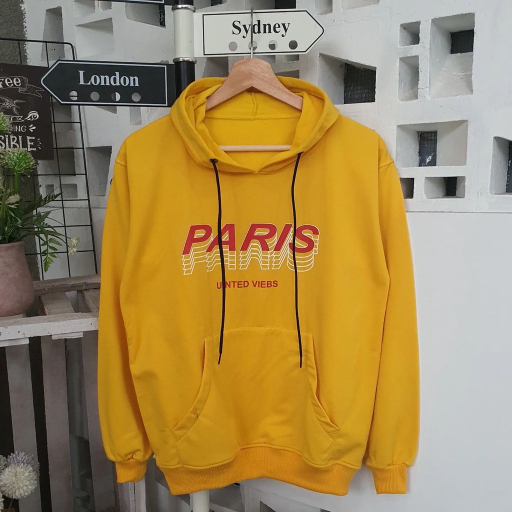 Hoodie Sweater Motif Pariss United Vibes Gaya Casual Santai Bahan Fleece