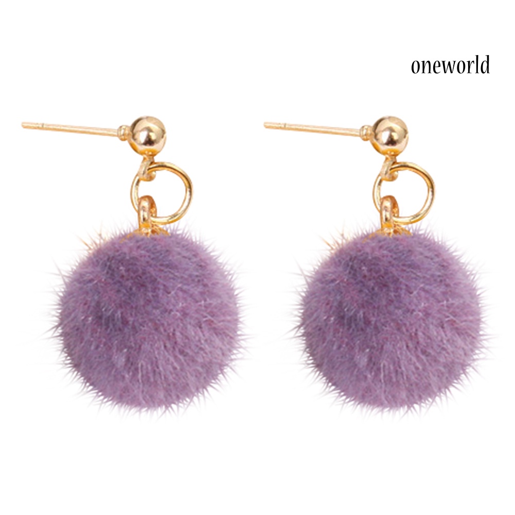 OW@ Fashion Women Winter Jewelry Pom Pom Ball Drop Pendant Charm Stud Earrings Gift