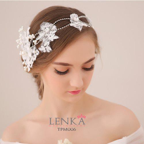 LENKA Hiasan Rambut Tiara Pengantin Headpiece Sanggul Bride Wedding Pesta Brokat Putih TPM006