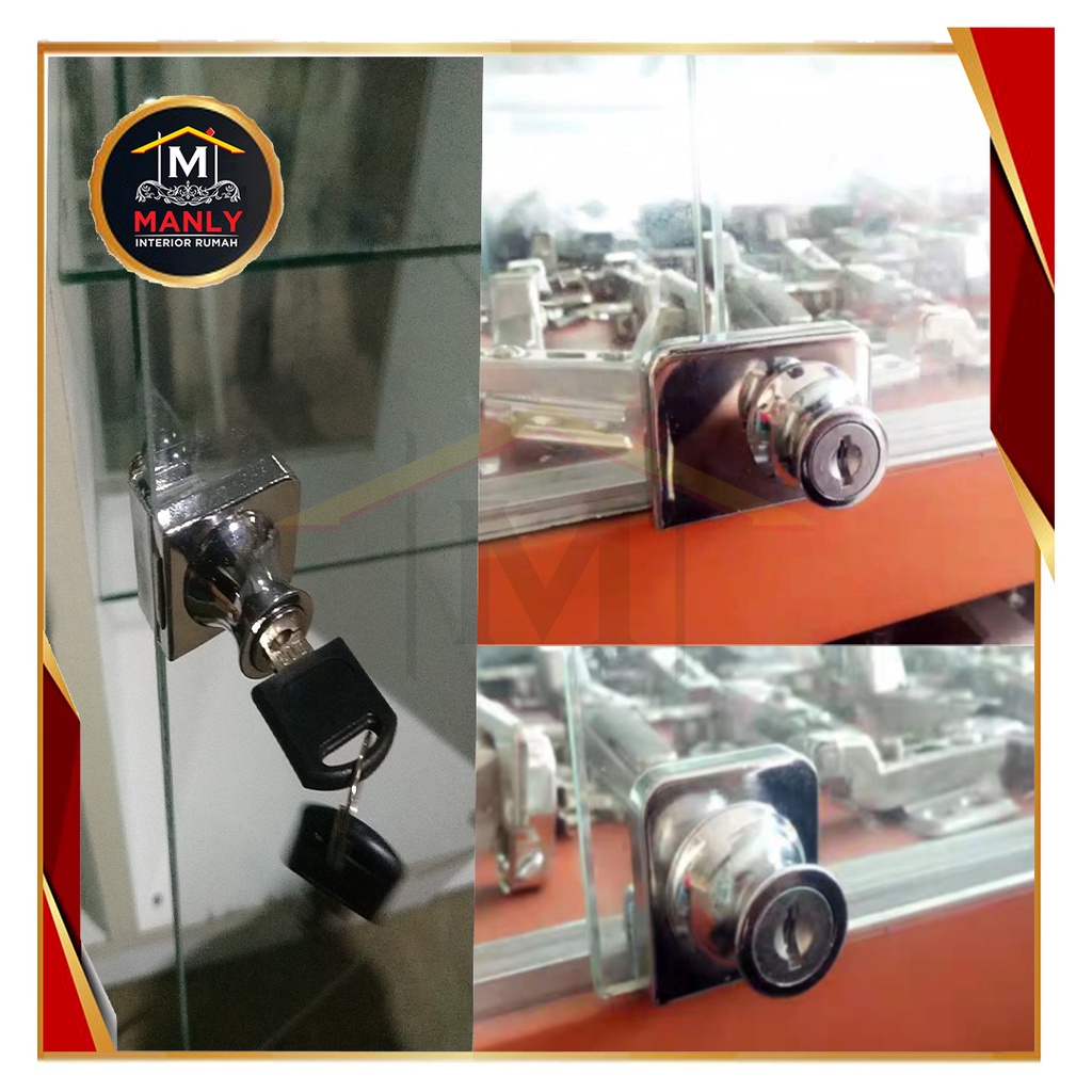 Kunci Lemari Kaca Singel &amp; Double Glass Cabinet Lock Kunci Pintu Kaca Showcase Lock