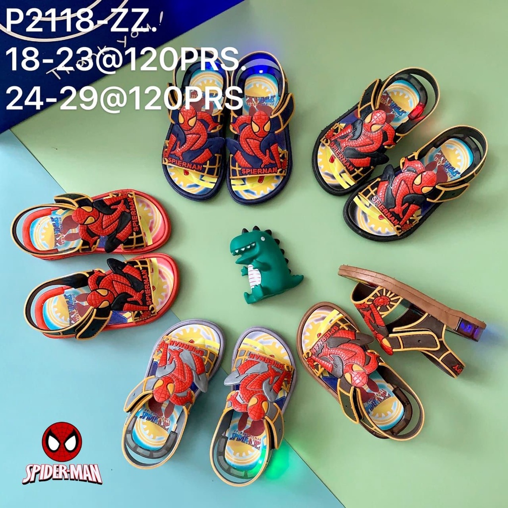 Spiderman Led LAMPU Cartoon - Sandal Anak Jelly Import