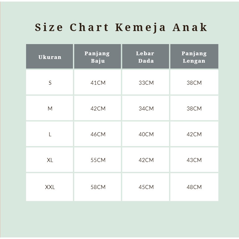 Kemeja anak umur 1 - 10 tahun