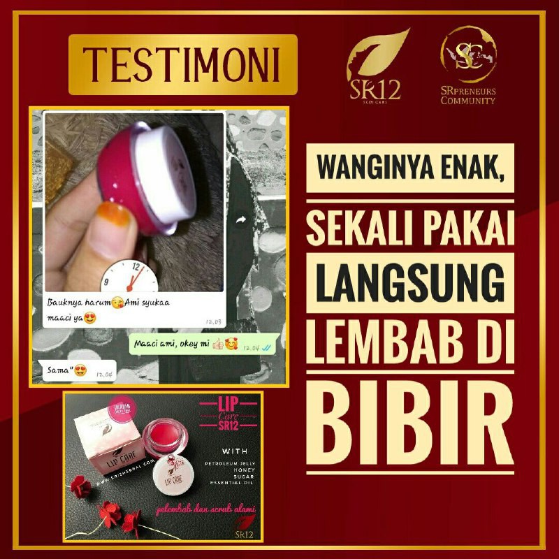 SR12 HERBAL SKINCARE LIP CARE NATURAL PELEMBAB BIBIR / LIP BALM / PENCERAH WARNA BIBIR AMAN BPOM