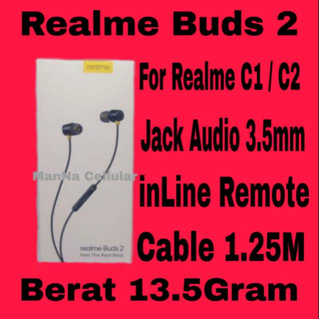 Realme Buds 2 Earphone Headset For C1 / C2 Jack 3.5MM Original 100% Handsfree In Ear Monitor Ori