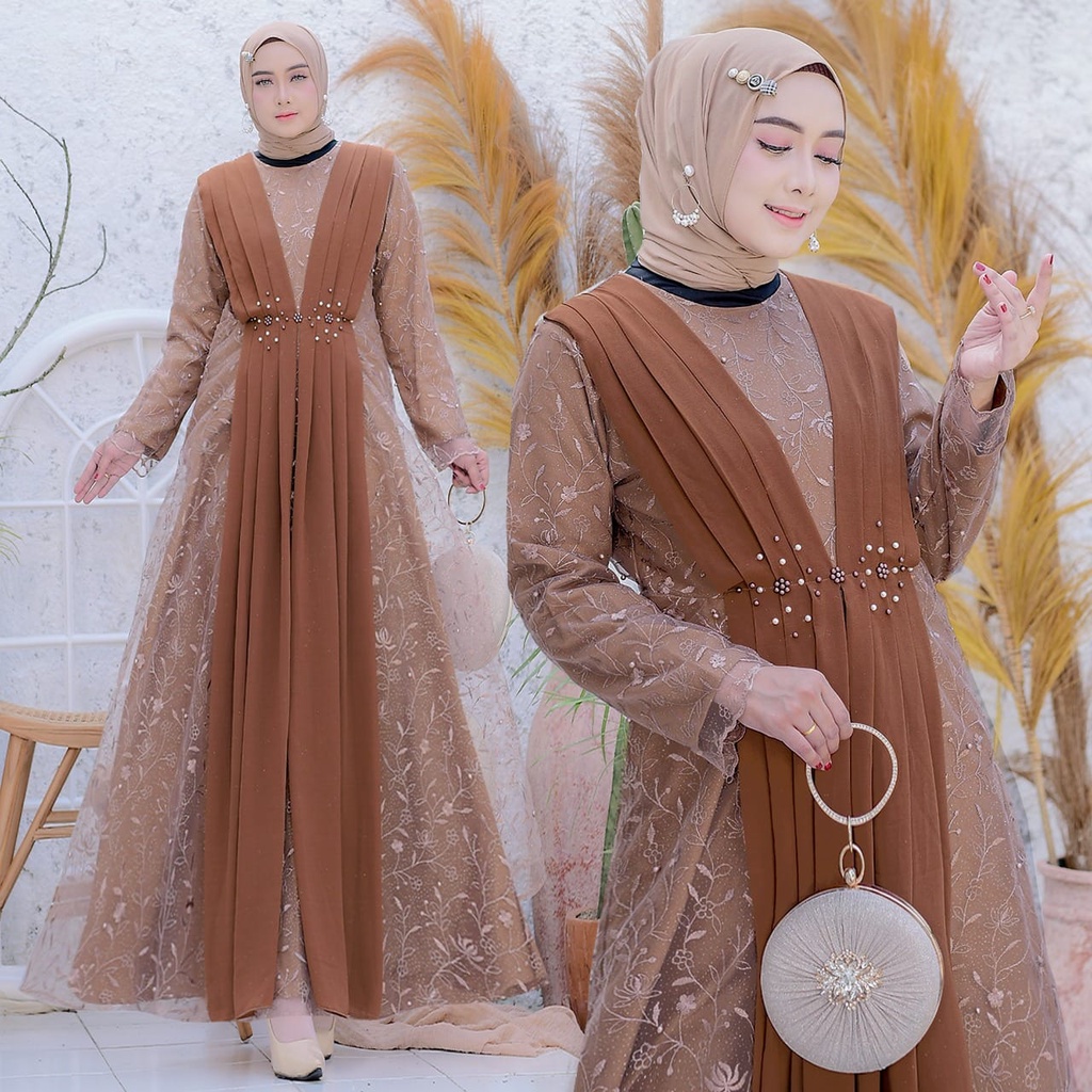 Rumaina  Gamis Maxi Pesta Jumbo Size M , L , XL , XXL / Baju Gamis Brukat Tile / Gamis Kondangan Rem