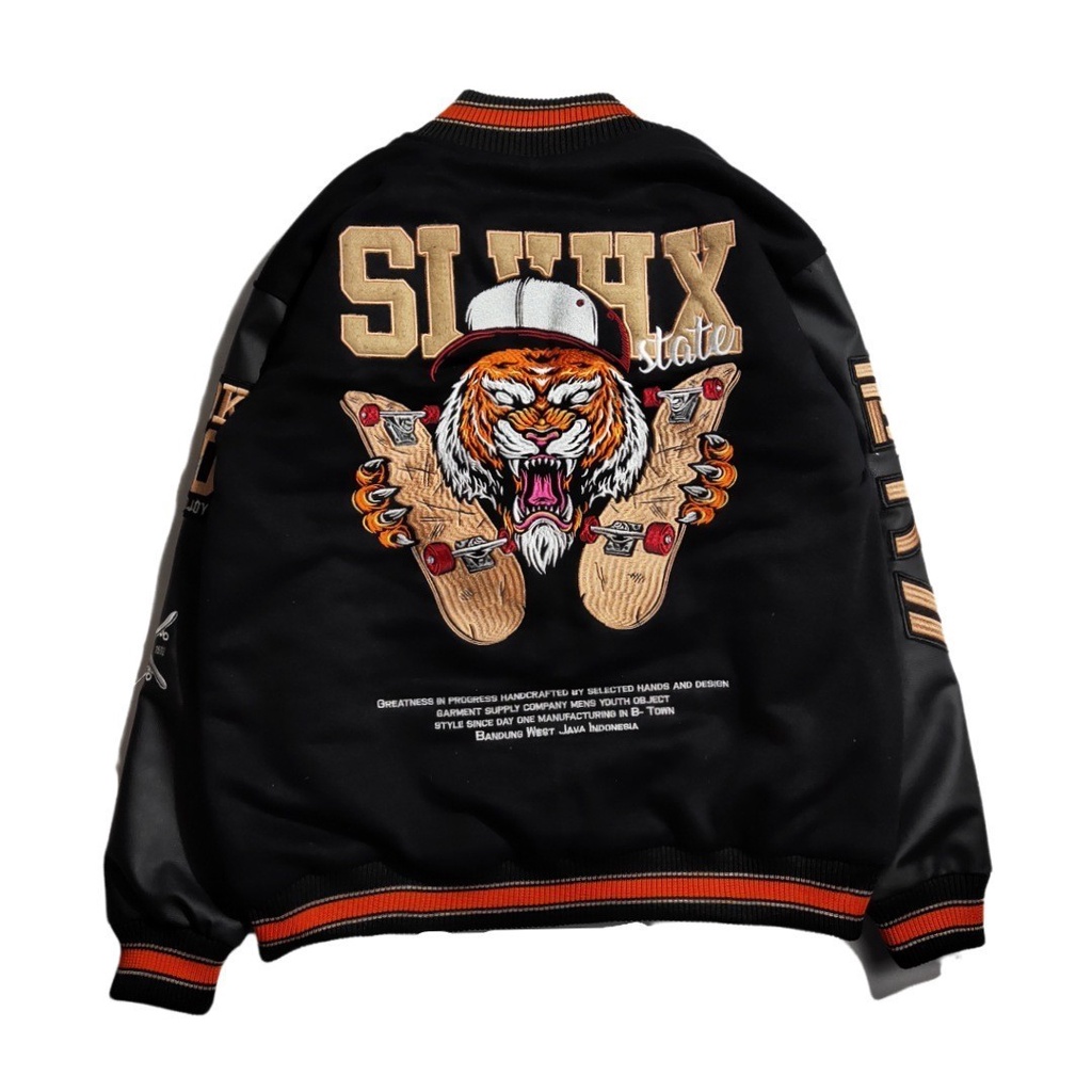 Jaket Varsity Baseball Unisex  The Tiger Black Full Bordier Original SLVHX