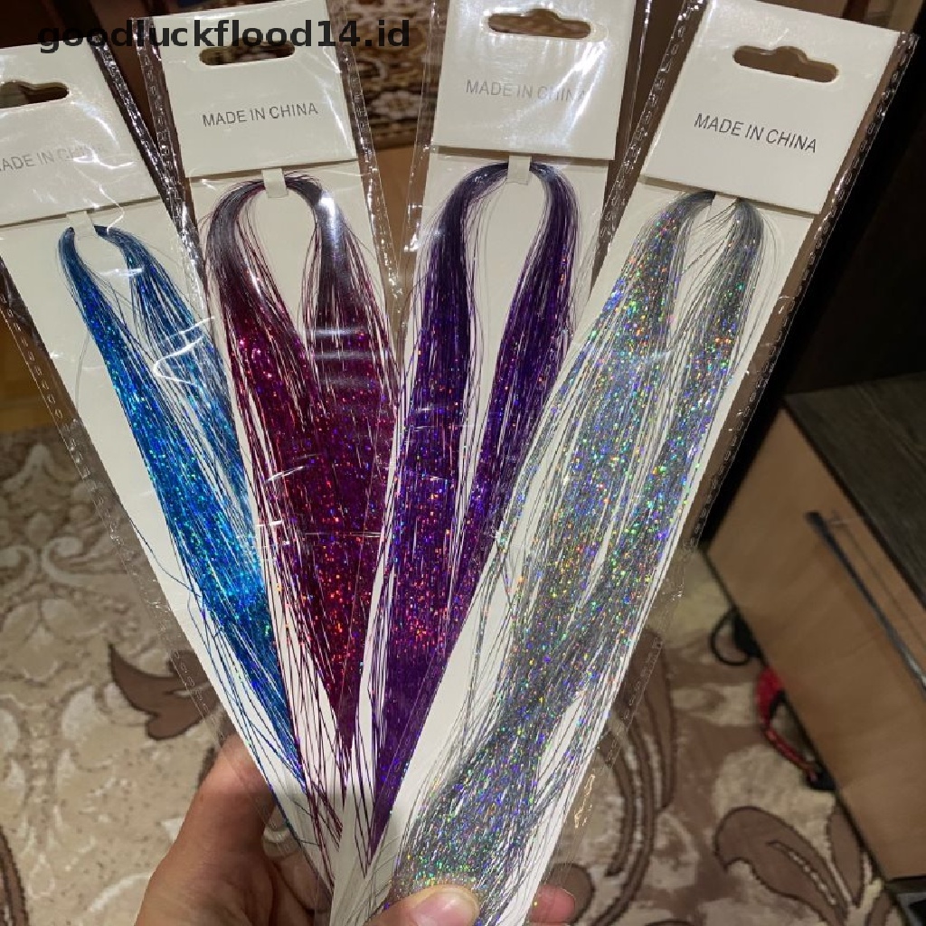 [OOID] 200 Strands Holographic Sparkle Hair Tinsel Extensions Dazzles 90cm Women Hippie ID