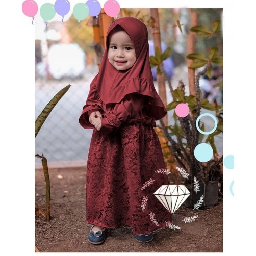 Max Kid Azizah / Syari Anak Modist / Baju Lebaran Anak Canti QO721 Alg- Merly Kid Abu Moscrepe Tang