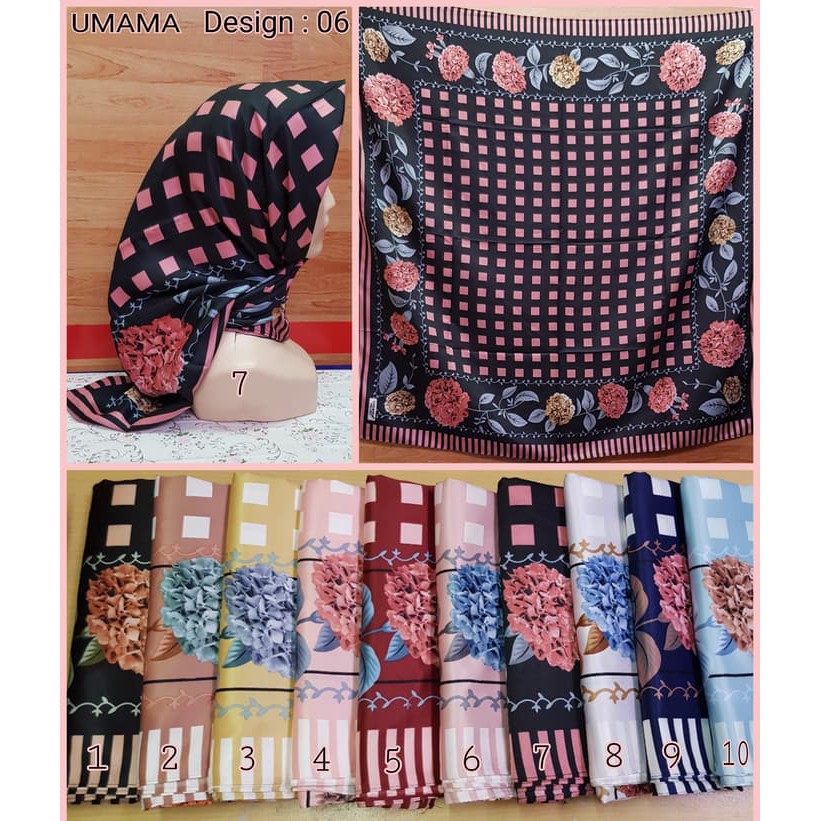 Jilbab Segi Empat Satin Velvet Motif UMAMA - seri : 06