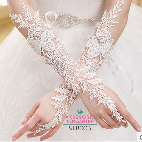 [BISA COD] SARUNG TANGAN WANITA LACE FINGERLESS AKSESORIS WEDDING GLOVES PUTIH STB003