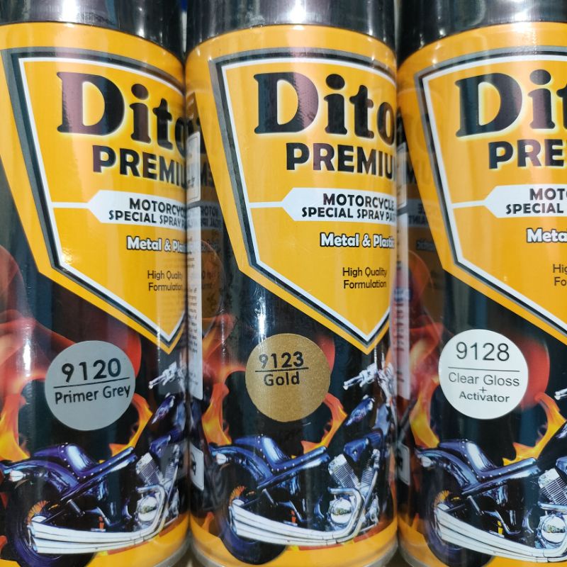 Pilok Paket Lengkap Cat Diton Premium Primer Grey 9120 Gold 9123 Clear Gloss 9128 400cc.. Pilok Paketan Gold Cat Semprot Diton Premium 400cc