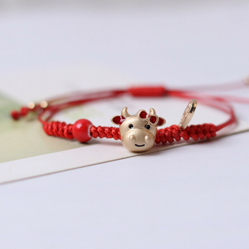 Year of the Ox Cute Cow Handmade Rope Ceramic Braided Bracelet