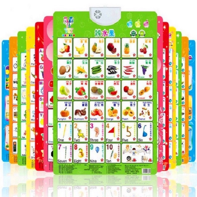 FREE BATERAI Poster Suara Mainan  / Bilingual interactive sound poster Edukasi Anak bunyi inggris mandarin chinese english learning toys tools