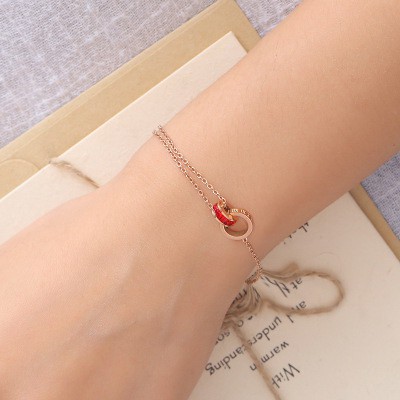 Gelang Fashion Korea Titanium Rose Gold Batu Ungu Merah Hitam - BB403