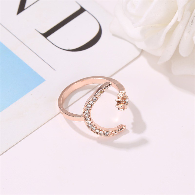 Cincin busana Retro Crescent Star Moon Ring