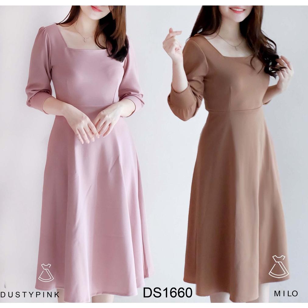 Ds1660 - Dress Midi Scuba Dress Pesta Wanita Flare